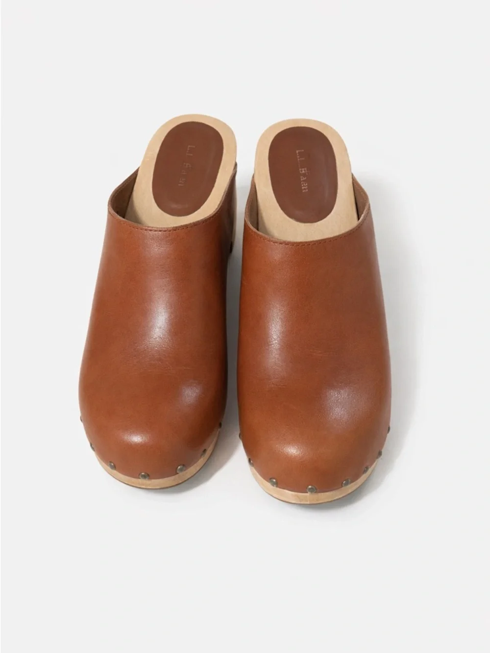 L.L.Bean Leather Clogs Brown Wooden Heel Mule Shoes Women’s Size 7 NWO Box - Picture 2 of 4
